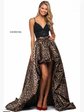 Sherri Hill 53721 Two Piece Animal Print Bubble Skirt Set Size 0 NWT
